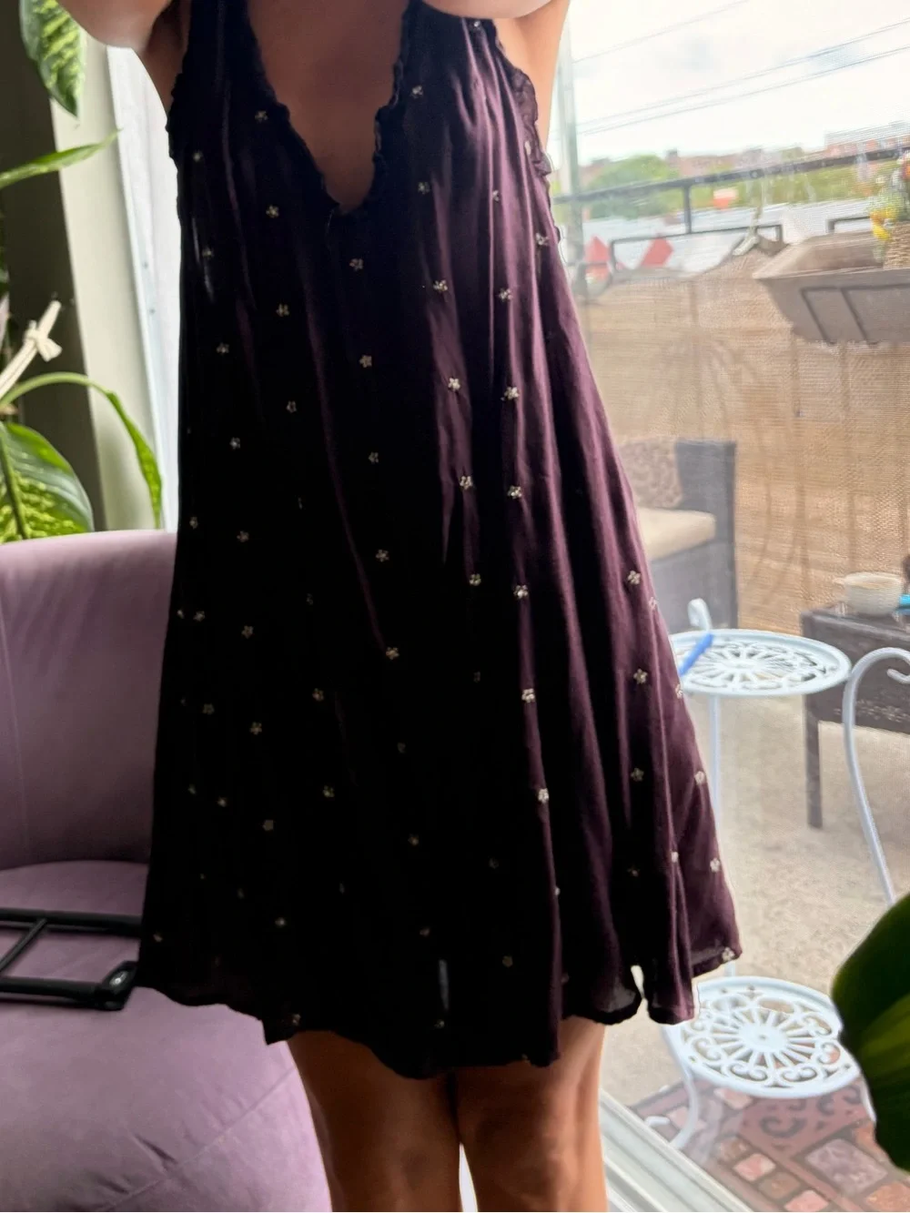 Free People Plum Embellished Halter Mini Dress